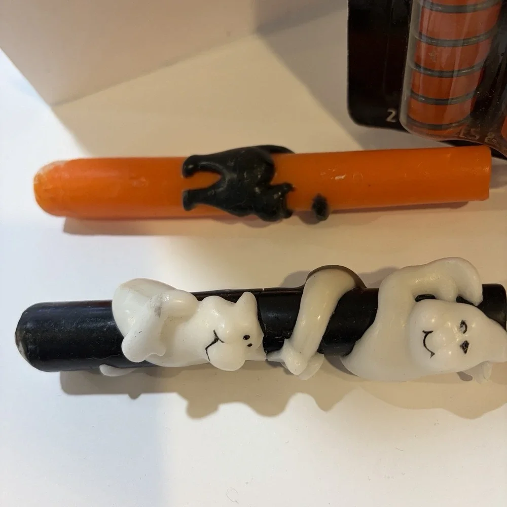 VTG Halloween Candles Ghost Black Cat Pumpkin Candle